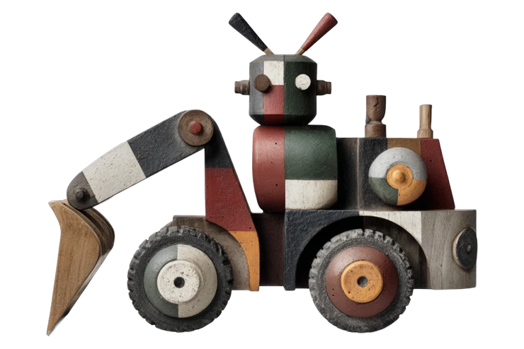 Robot backhoe loader made of geometric blocks