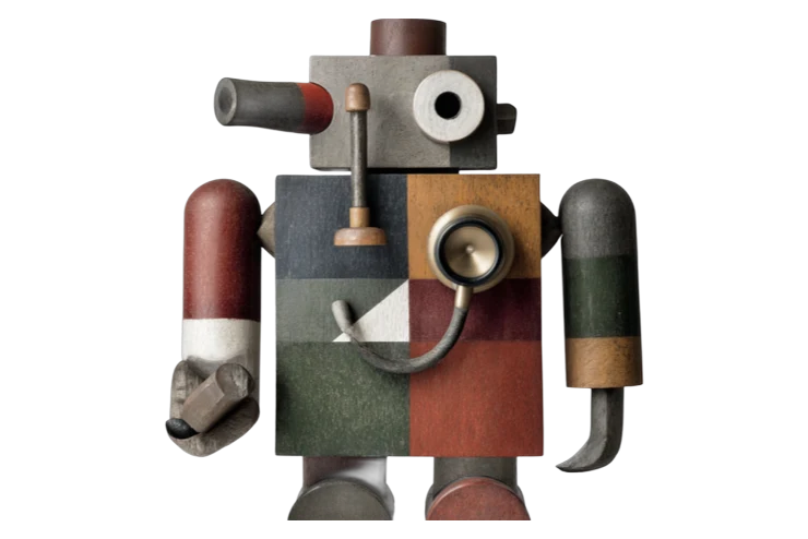 Robot doctor with stethoscope and checklist